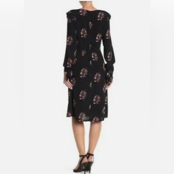 NWT FRNCH Floral Long Sleeve Black Midi Dress Sz Small - Picture 2 of 7